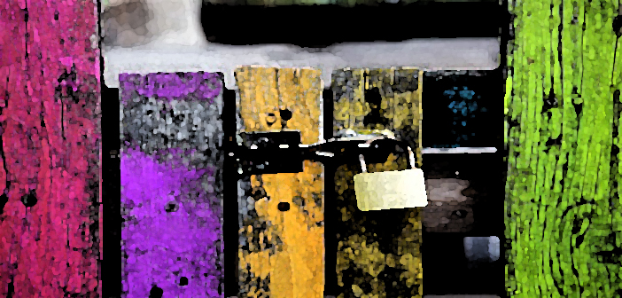Lock on colourful fence painterly